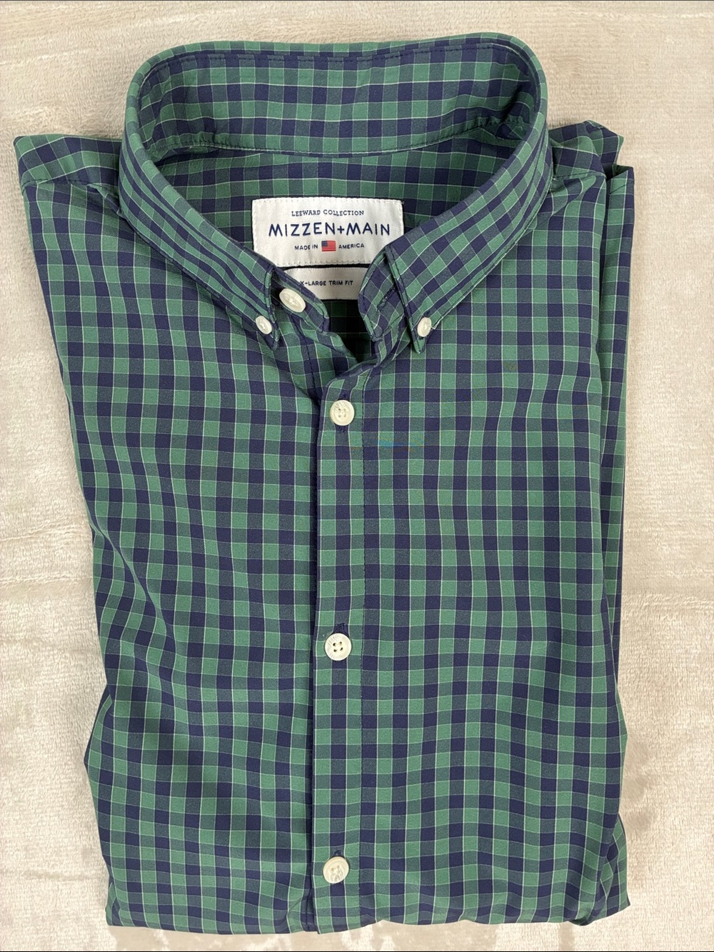 Mizzen+Main XL Trim Fit Button-Down Shirt Green & Navy Checked Men’s Leeward